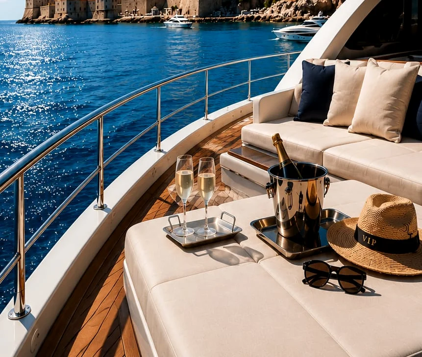 Yacht amenities and outdoor deck details
