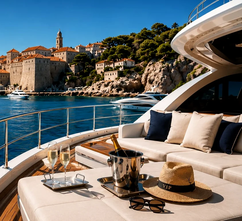 Outdoor dining deck on a private yacht in Croatia